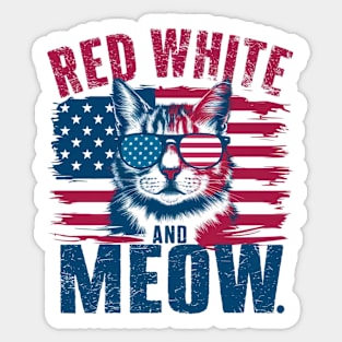 Red White and Meow - Funny Cat 4th of July Sticker